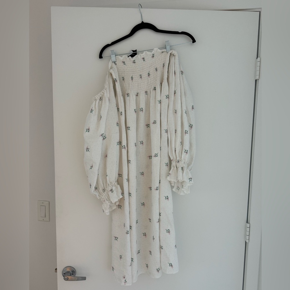 Sleeper White Floral Off Shoulder Dress
